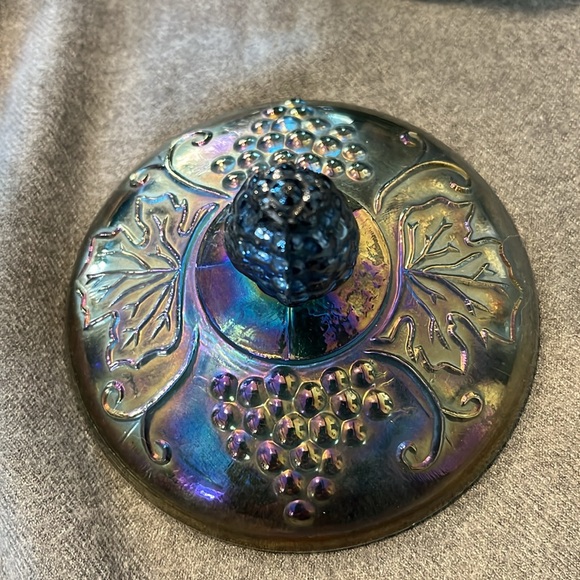 Vintage Blue Carnival Glass Canister Jar w/Lid - Picture 3 of 6